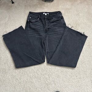 Women's Charcoal Frayed Hem Wide Leg Jeans